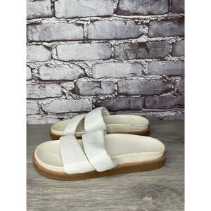 Humanoid White Leather Platform Strap Slides Wedge Sandals Women Sz 39EU/8.5M US